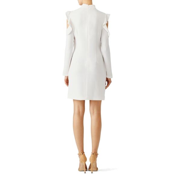 Wai Ming Dunn Cold Shoulder Ruffle Long Sleeve Shift Mini Dress Pockets 4 White - Picture 5 of 15